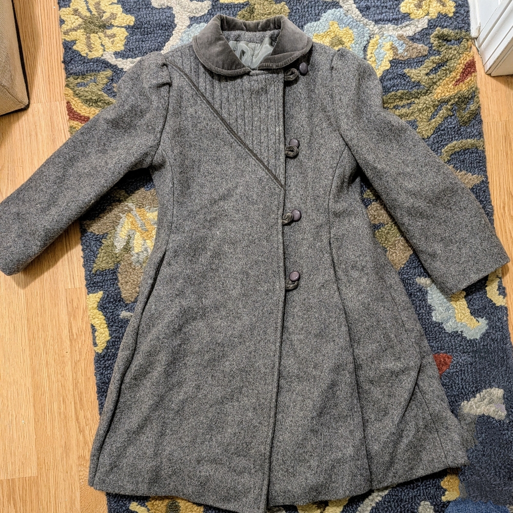 Gray Wool Coat with Velvet Collar